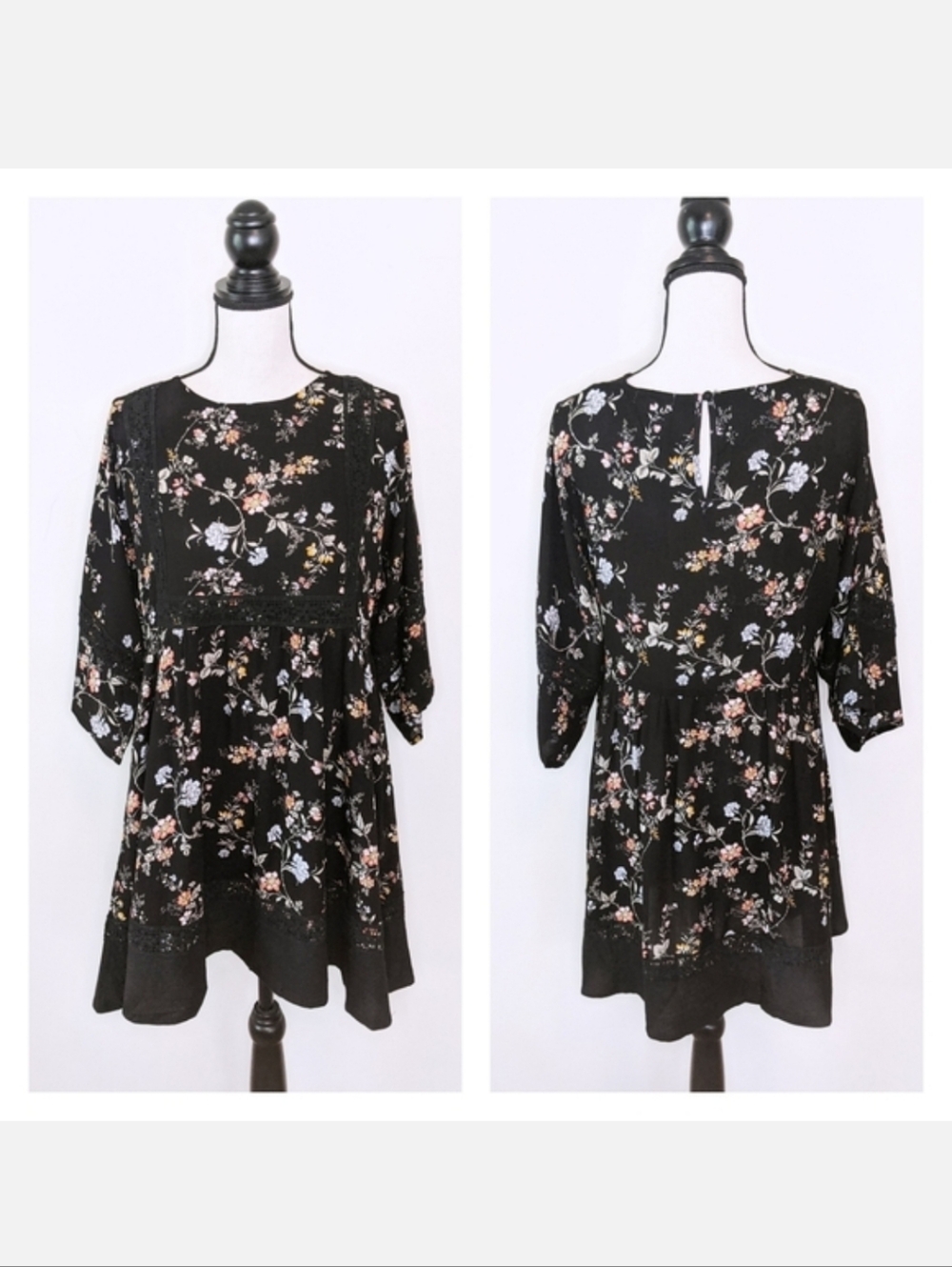 NWT Cotton Bleu Black Floral Dress